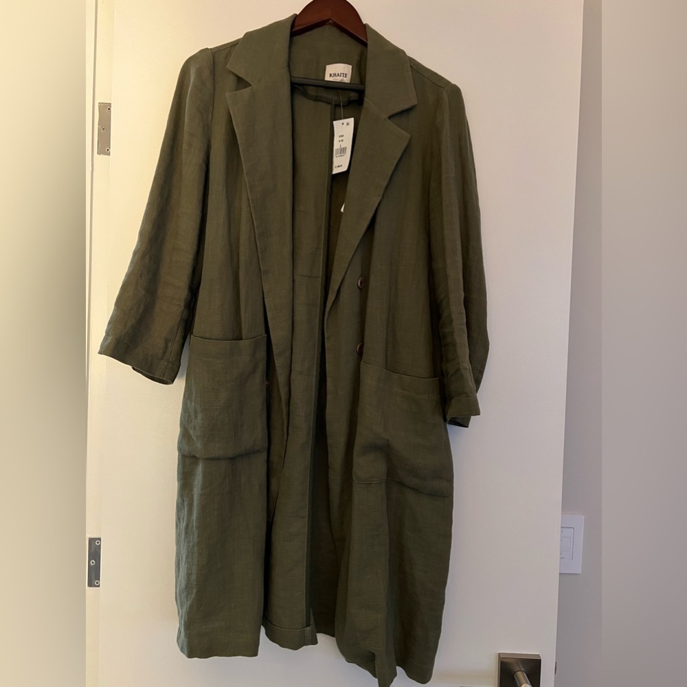Khaite sage green linen duster size small NWT